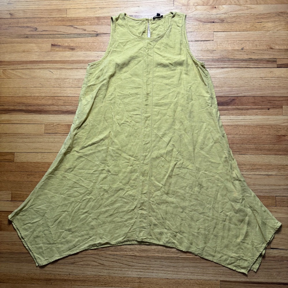 For Cynthia Chartreuse Linen Blend Sleeveless Sharkbite Hem Midi Dress XL Yellow